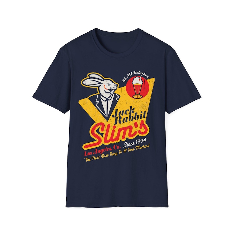 Vintage Jack Rabbit Slim's Diner Tee Logo with Retro Graphic Pulp Fiction Inspired TShirt Lightweight Breathable Cotton Shirt Fan Art Navy