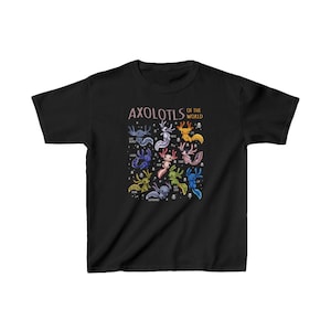 Camiseta, linda camiseta de dibujos animados kawaii de axolotl del mundo, camiseta para niños, ropa para niños, regalo para amantes de los animales, camiseta gráfica para niños