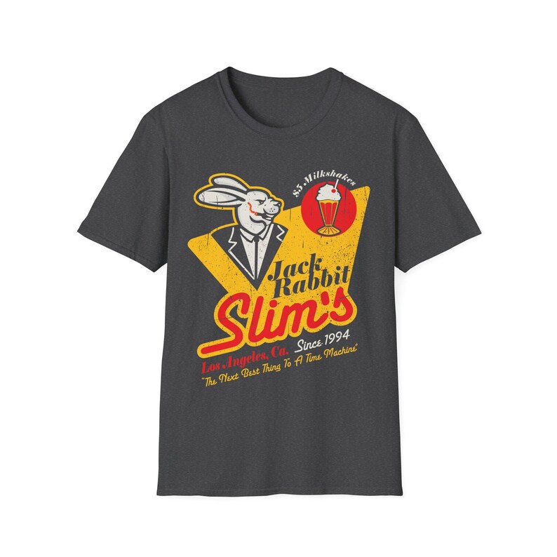 Vintage Jack Rabbit Slim's Diner Tee Logo with Retro Graphic Pulp Fiction Inspired TShirt Lightweight Breathable Cotton Shirt Fan Art Dark Heather
