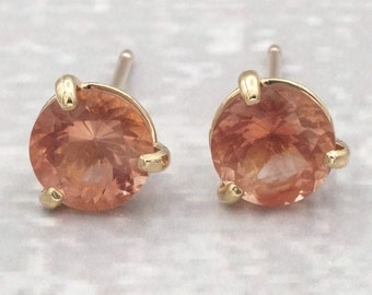 Oregon Sunstone orange 6mm stones in 3 prong gold posts!