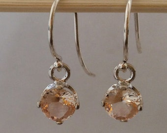 Oregon Sunstone Earrings pink round dangles in sterling silver