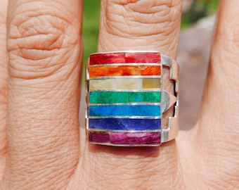 Grote chakra stenen zilveren ring