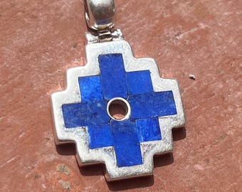 Lapiz Lazuli, Silver Chakana Pendant