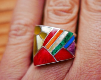 Nature Ring - Mountains, Rainbow and Sun - Colorful Ring