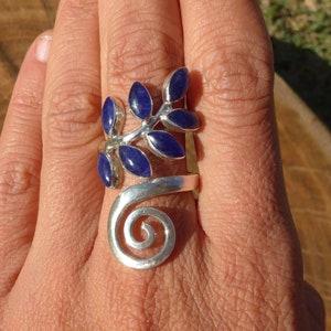 Adjustable Big Silver Blue Branch Ring