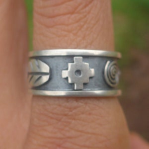 Silver Chakana, Coca Leaf And Pachamama Ring