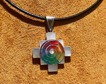 Silver, Colourful Chakana pendant