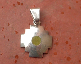Silver Chakana with Green Serpentine Stone in the center