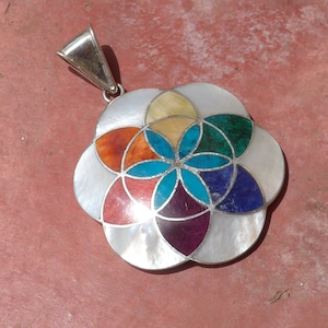 Big White Silver Flower of Life Pendant