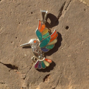 Silver Colorful Hummingbird Pendant