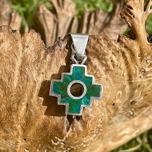 Reversible Green Silver Chakana Pendant with Inka History