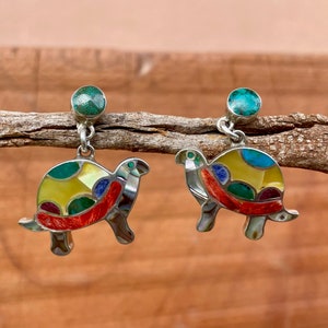 Silver Colorful Turtle Earrings