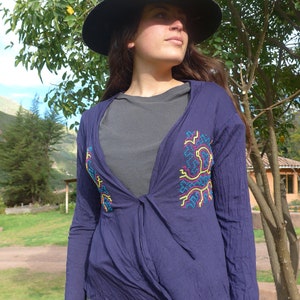 Shipibo Embroidery Blue Bolero for Women