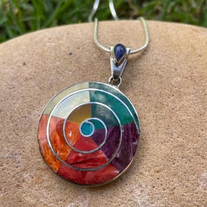 Silver Colorful Spiral Pachamama Pendant
