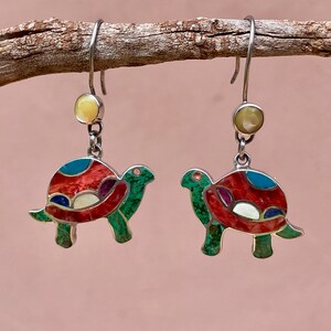Silver Colorful Turtle Earrings