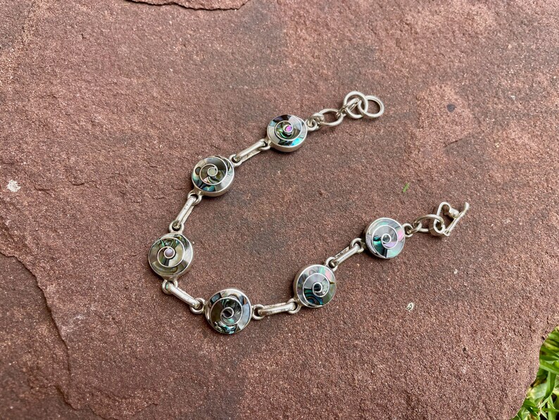 Silver Spiral Bracelet with Abalone image 8