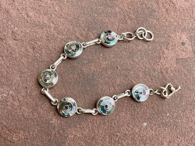 Silver Spiral Bracelet with Abalone image 9