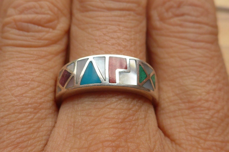 Silver Inka Symbols Ring Size US 8