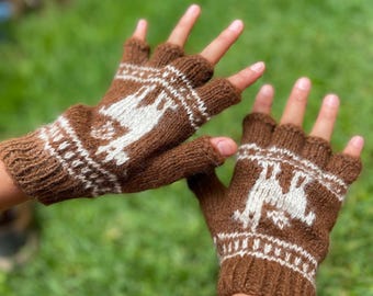 Brown Alpaca fingerless gloves