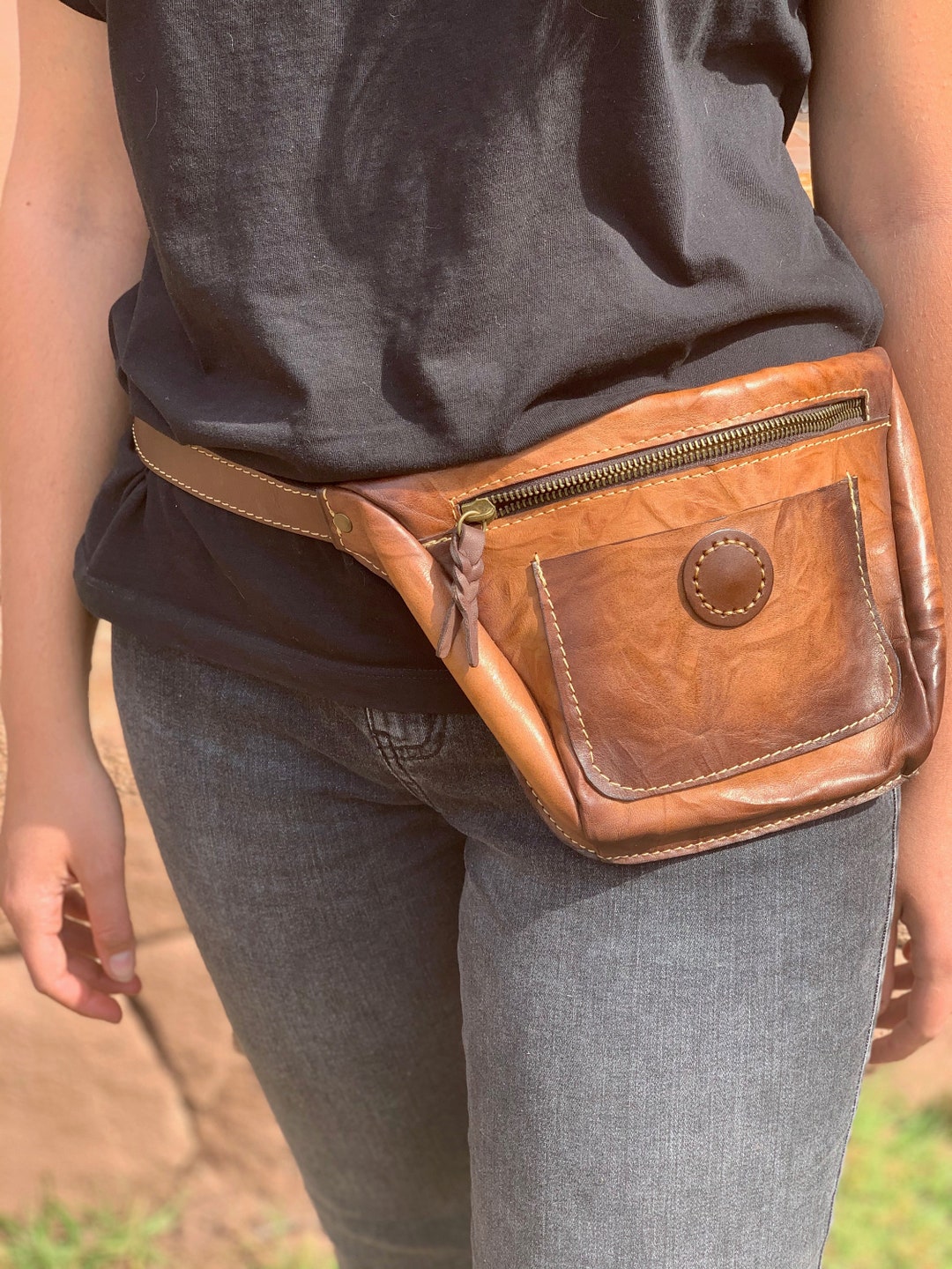 Brown Handmade Leather Hip Bag Etsy