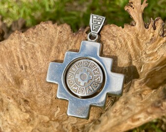 Reversible Silver Chakana Pendant with Inka Symbols