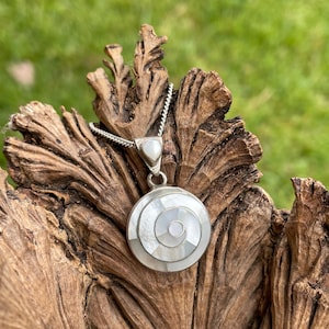 Mother of Pearl,  Silver Spiral Pachamama Pendant