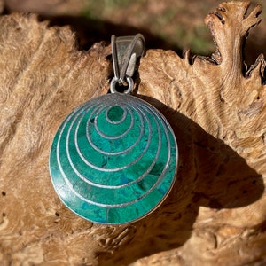 Green Spiral Pachamama Silver Pendant