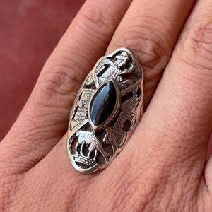 Unique  Silver Inka History Ring with Black Onyx Stone
