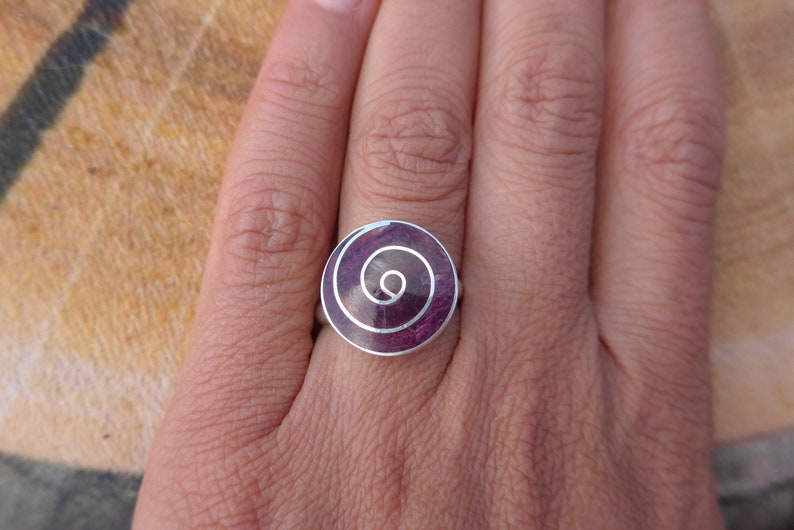 Purple Spondyllus Silver Pachamama Ring Adjustable