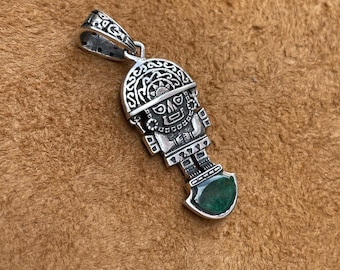 Reversible Healing God Tumi Pendant with Chrysocolla ( Peruvian Turquoise) Stone - Green Stone
