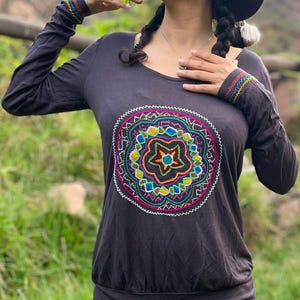 Shipibo Embroidery Long Sleeve Shirt for Women