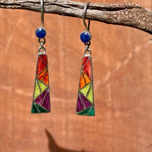 Silver Colorful Inca Calendar Earrings