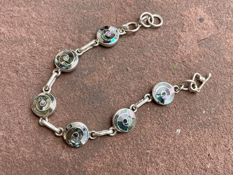 Silver Spiral Bracelet with Abalone image 1