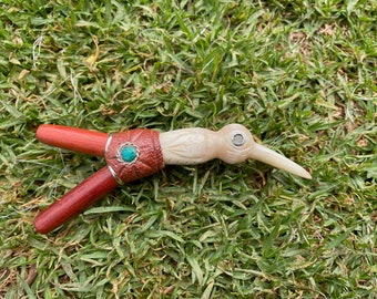 Wood Kuripe with Hummingbird made from Bone