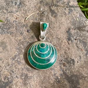 Green Spiral Pachamama Silver Pendant
