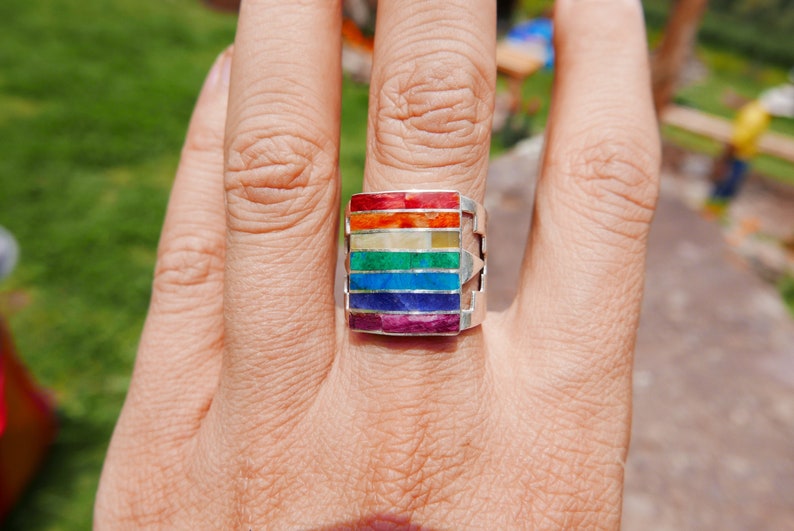 Big Chakra Stones Silver Ring