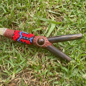 Unique Chonta  Wood  Kuripe with Tiger Eye and Shipibo Beading