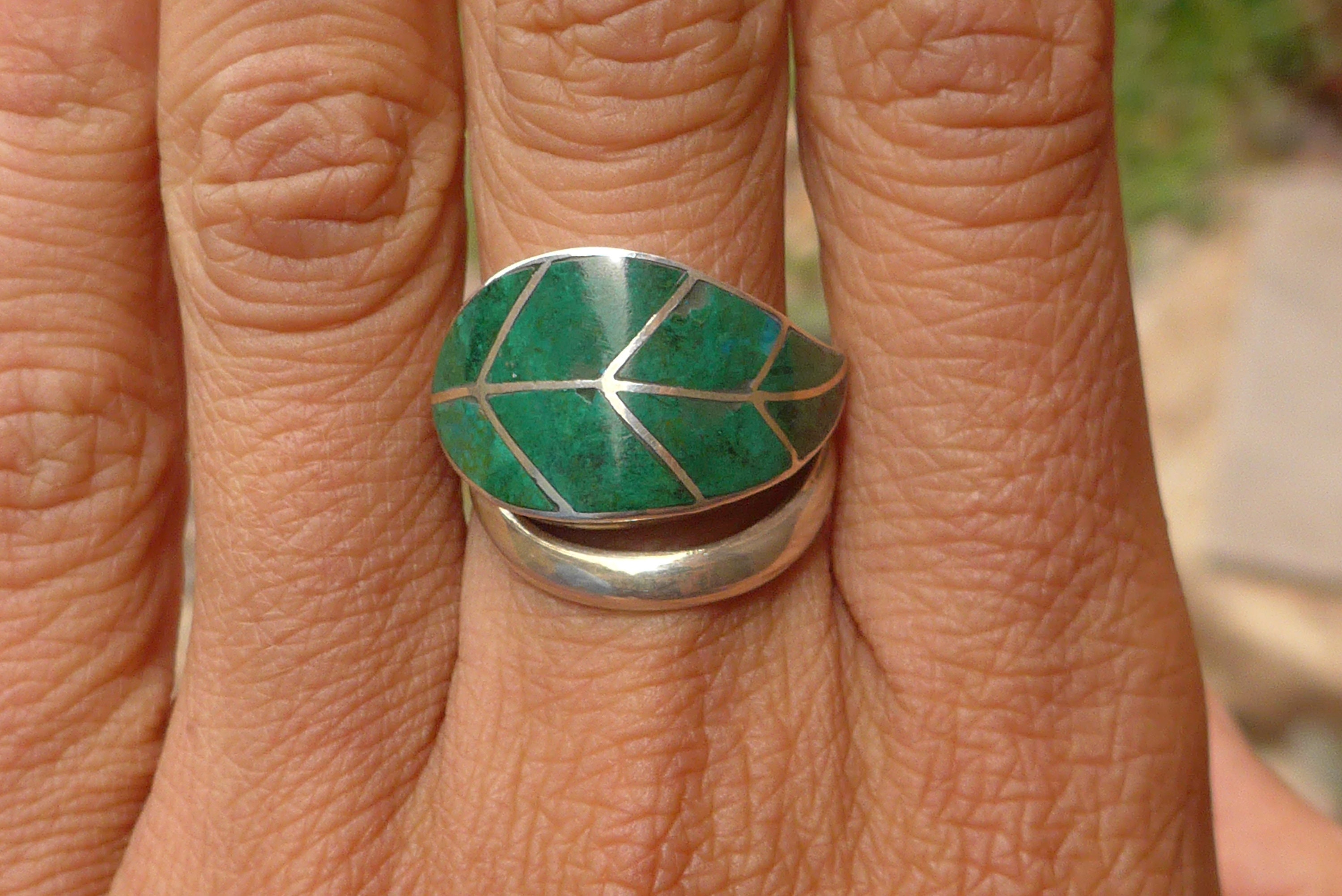 Adjustable Big Green Leaf Ring Etsy