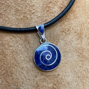 Blue Spiral Pachamama Pendant from Lapis Lazuli and 950 Silver