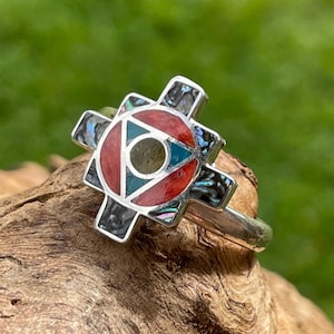 Adjustable Colorful Chakana Silver Ring