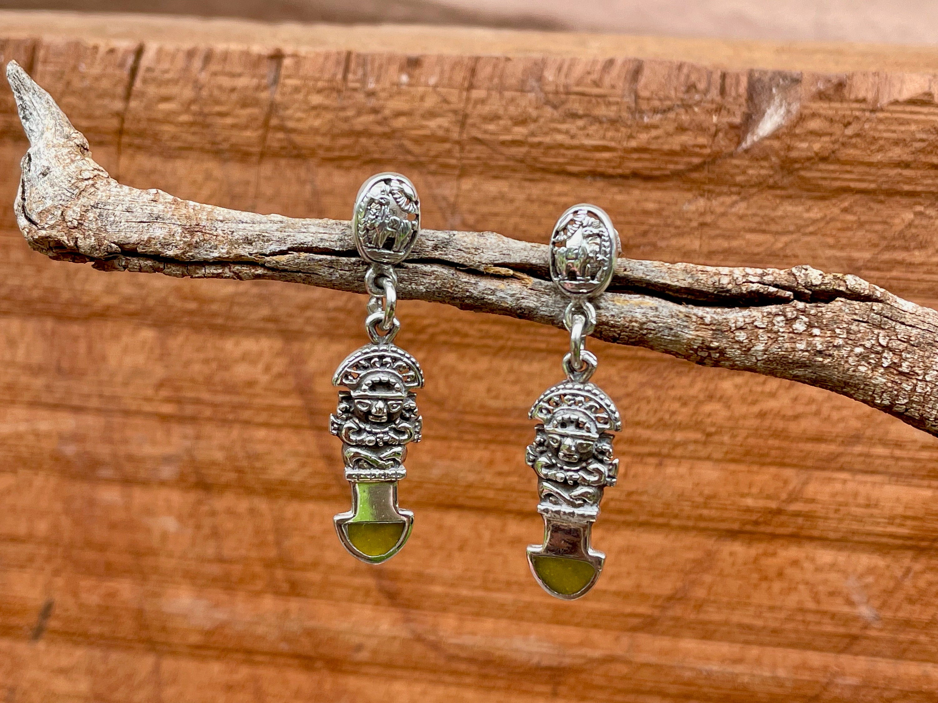 Silver Tumi Earrings With Serpentine Stone Knife - Etsy