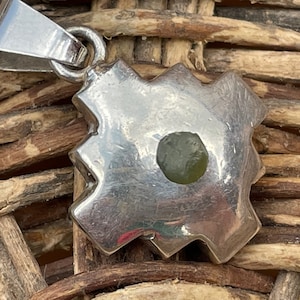 Silver Chakana Pendant with Serpentine Stone in the center