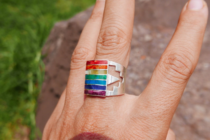 Big Chakra Stones Silver Ring