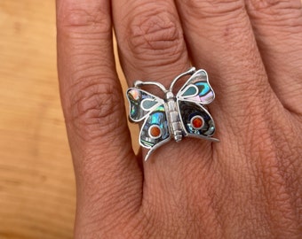 Adjustable Abalone Butterfly Ring - 950 Silver