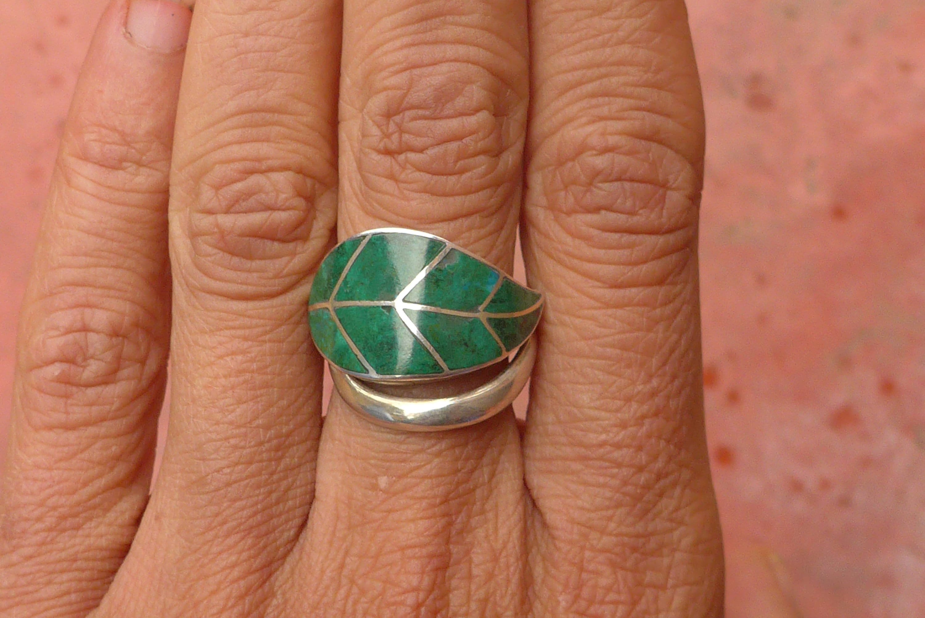 Adjustable Big Green Leaf Ring Etsy