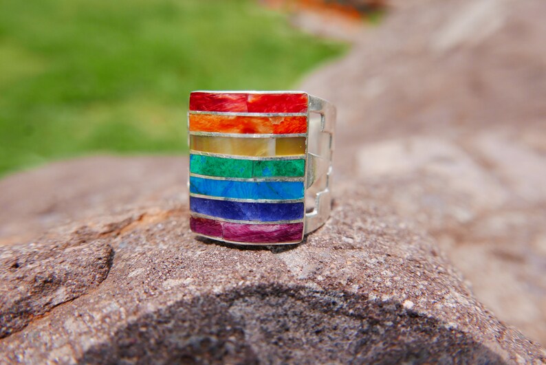 Big Chakra Stones Silver Ring