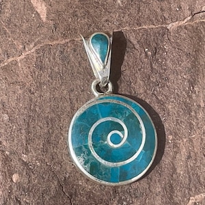 Blue Chrysocolla Stone - Silver Pachamama Spiral Pendant