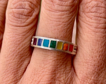 Size US 8 - Rainbow Silver Ring