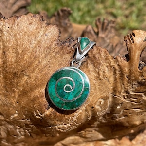 Colgante Espiral Plata Crisocola Verde