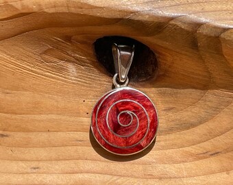 Red Spiral, Silver Pendant, symbol of Pachamama / Mother Earth